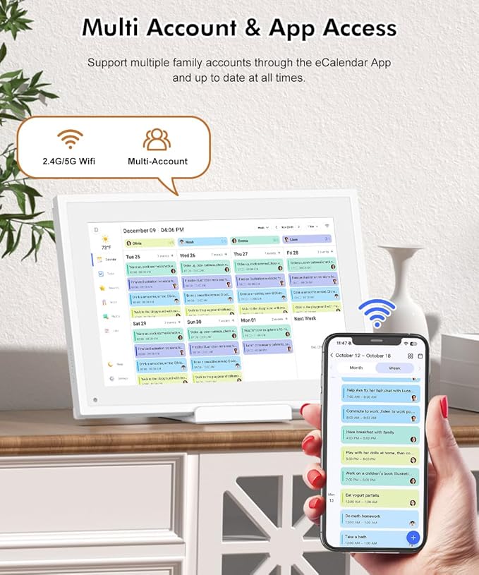 10.1" Smart-Picture-Frame Digital Calendar in-One – Interactive Touchscreen Display Electronic Calendar for Chore Chart, Star Reward, Sync Google Outlook Calendar Via App, Wall Mount, Gift for Mom Dad