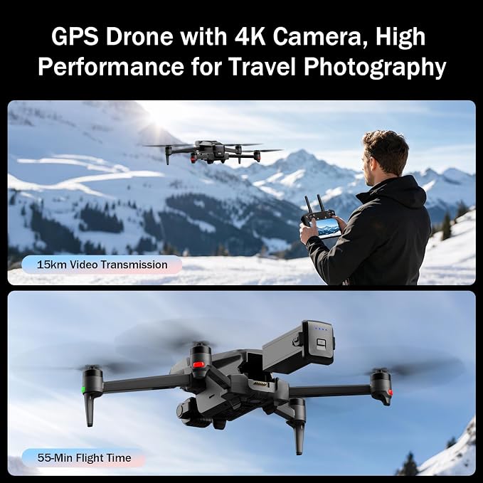 K600PRO GPS Drone with EIS 4K Camera for Adults Beginner,3 Axis Gimbal Professional Long Range Drone with 5.5'' Touchscreen on Controller,Auto Return Follow Me,15KM FPV Transmission 55 Min Flight Time