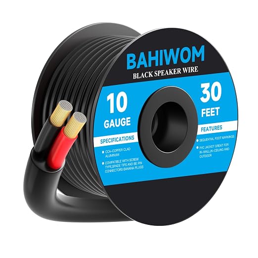 10 Gauge Speaker Wire 30 Feet CL3 Related CCA Black Cable with 2 Conductors for Outdoor Direct Burial Backyard Garden Home Car in-Wall Speaker