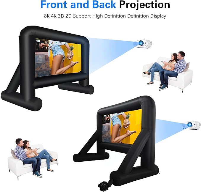 GZKYYLEGS 16 Feet Inflatable Movie Screen Outdoor, Projection Screen with Air Blower, Tie-Downs and Storage Bag - Easy Set up, Blow Up Screen for Backyard Movie Night, Theme Party