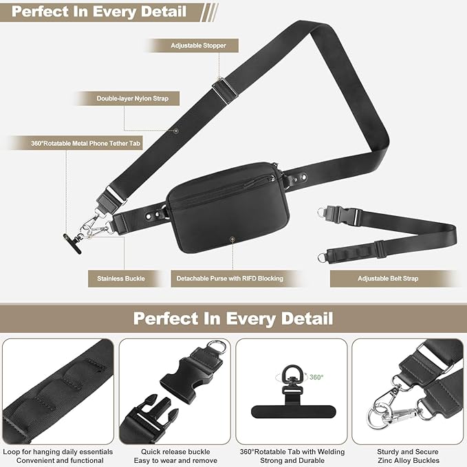 YFWE Phone Strap Crossbody, Clip and Go Strap for Phone with Wallet Crossbody, Adjustable Phone Lanyard Belt Strap with Detachable RFID Wristlet Wallet (XL)