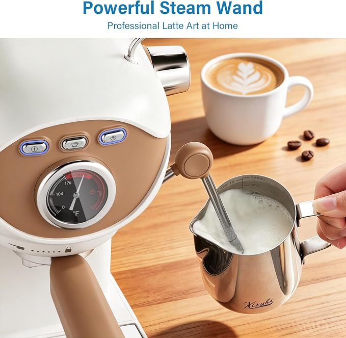 XIXUBX Espresso Machine, 20Bar Compact Espresso Maker with Milk Frother, PID Temperature Control, Low Vibration Coffee Maker for Small Kitchen, Home, Brews Latte, Cappuccino