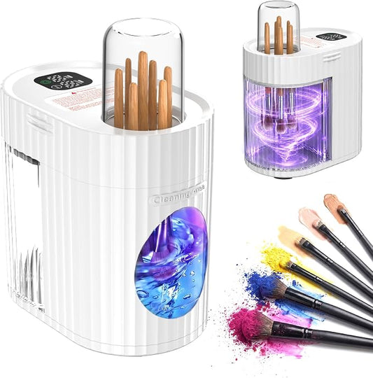 Electric Makeup Brush Cleaner with Cosmetic Brush Dryer, Free Your Hands One-Button Start, [No Damage to Makeup Brushes] Low Noise Portable Automatic Brush Washing Machine for Most Brushes Size
