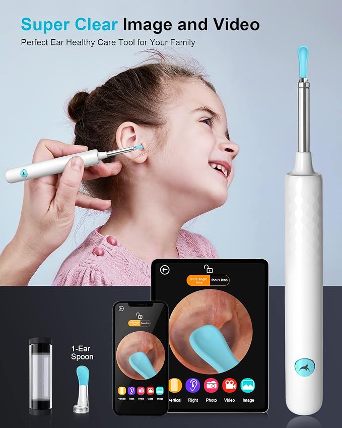 DJROLL Ear Wax Removal Endoscope, Earwax Remover Tool, Ear Camera,1080P FHD Wireless Ear Otoscope with 6 LED Lights,Ear Scope with Ear Wax Cleaner Tool for iPhone, iPad & Android Smart Phones (White)