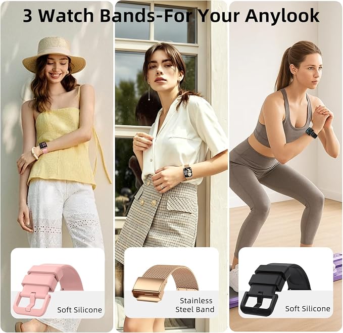 Smart Watch For Women Android/iPhone: Fitness Trackers Smartwatch 1.85" Bluetooth Calls Answer/Make IP68 Waterproof Womens Watches Activity Pedometer Heart Rate Monitor 130+ Sports Model 3 Bands