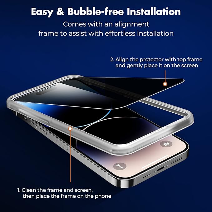 UNBREAKcable Privacy Screen Protector for iPhone 14 Pro, Shatterproof Tempered Glass [True 28°Anti Spy] [9H Hardness] [Easy Installation Frame] Black Protector for iPhone 6.1" -2 Pack