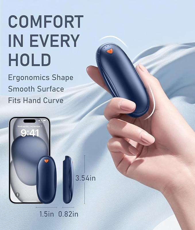 14000mAh Rechargeable Hand Warmers 2 Pack with Charging Case, AI Smart Control, 60H Long-Lasting Heat, 1s Fast Heating Pocket Heater for Camping, Hunting, Golf, Hiking (Navy Blue, Small)