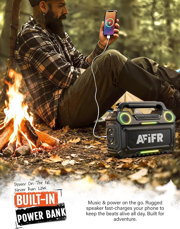 Outdoor Bluetooth Speaker, 160W Loud Bass! Rugged, IP67 Waterproof, 24H Playtime with Lights, Wireless TWS Pairing Portable Speakers for Party, Outsides, Travel, Beach, Garage (Jungle Moss)