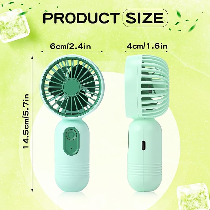 Rossesay 1 Pcs Mini Portable Fan Bulk Cute Handheld Lightweight Small Little Personal Hand Eyelash Fan 3 Speeds USB Rechargeable for Women Men Indoor Outdoor Makeup Travel (Green)
