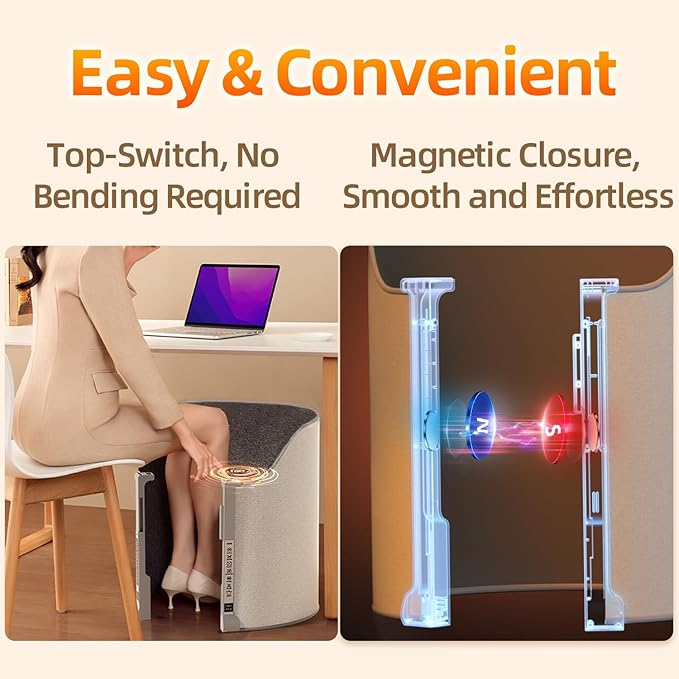 Under Desk Heater, Electric Foot Warmer for Office & Home, Quiet Portable Feet Warmer with Heated Floor Mat, Foot heater with Thermostat and Timer Indoor Use for Foot Leg Grey Cylindrical UEMUSI