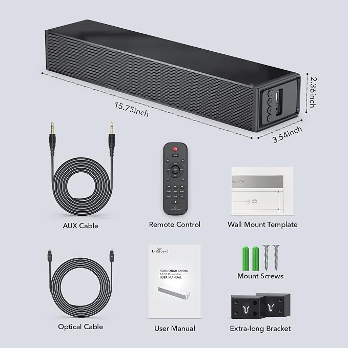 LARKSOUND Small Sound Bar for TV, PC, Gaming, Surround Sound System, Mini TV Speaker Soundbar with Bluetooth/HDMI ARC/Optical/AUX/USB Connections
