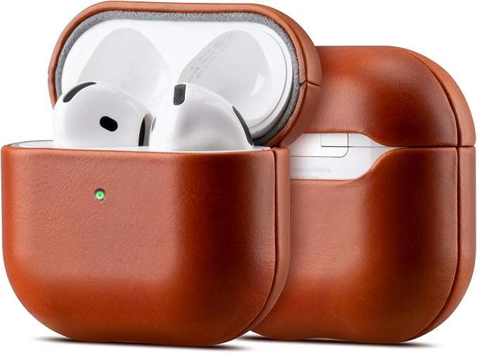 Maogoam Leather Case Compatible with AirPods 4, Premium Crystal Oil Wax Leather Case Cover for Apple Airpods 4th Generation(2024), Handcrafted, Fashional Elegant Style, Orange