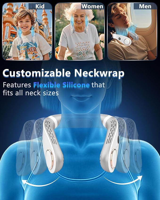 Neck Fan with Cooling Plate,Portable Neck Fans that Blow Cold Air Rechargeable Battery Powered Air Conditioner,Bladeless Wraps Body Ac, Wear Around the Neck Coolers for Extremely Hot Weather White