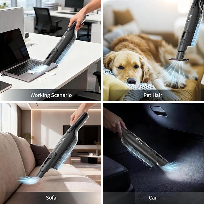 Cordless Handheld Vacuum, Lightweight Portable Hand Vacuum Cleaner with LED Light,Rechargeable Hand Held Vacuum with One-Touch Empty, Powerful Suction for Office, Home,Car, Charcoal