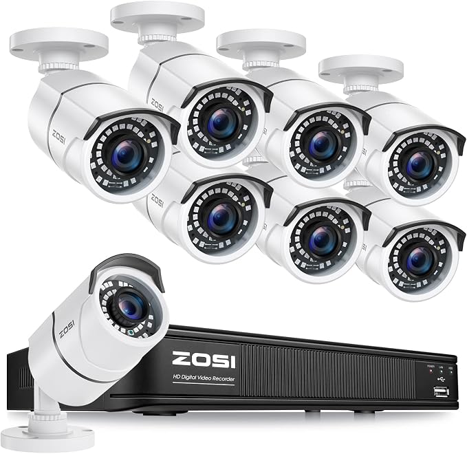 ZOSI 1080p H.265+ Security Camera System for Home, 5MP Lite 8 Channel CCTV DVR with AI Human Vehicle Detect, 8 x 1080p Weatherproof Bullet Cameras Outdoor Indoor, 120ft Night Vision (No HDD Included)