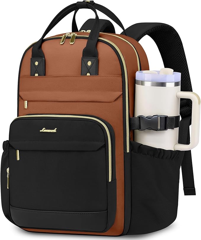 Women Laptop Backpack College Bookbag: 15.6 inch Backpacks with Pouch Pocket for Large Capacity Cup Travel Waterproof Book Bag Anti-theft Casual Work Bookbags for Teacher Nurse Black Brown