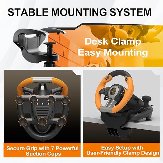 PXN PC Racing Wheel, V3 PRO 180 Degree Universal Usb Car Sim Race Steering Wheel with Pedals for PC, PS3, PS4, Xbox One, Xbox Series X/S, Switch (Orange)