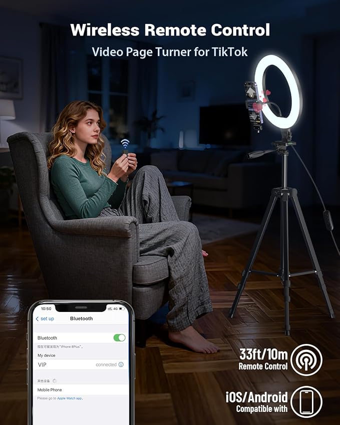Vlogging Kit for iPhone/Android, 10'' Selfie Ring Light with Stand, 57'' Extendable Tripod, Desktop Tripod, Wireless Microphone - YouTube Starter Kit, Content Creator Essentials for TikTok,Live Stream