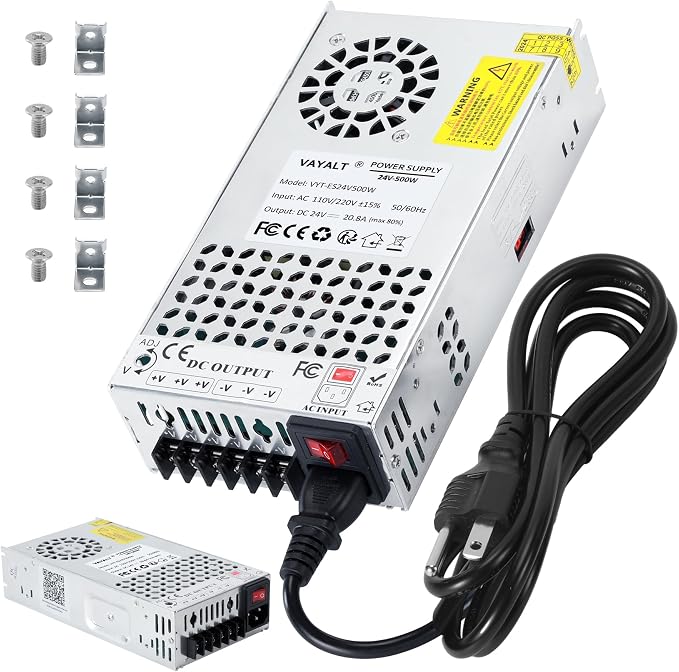 VAYALT 24V 20.8A 500W DC Switching Power Supply, Universal Regulated Switching AC 110V/220V to DC 24V Transformer, 24V Power Supply for Industrial, CCTV, Computer Project, 3D Printer, LED Strip Light