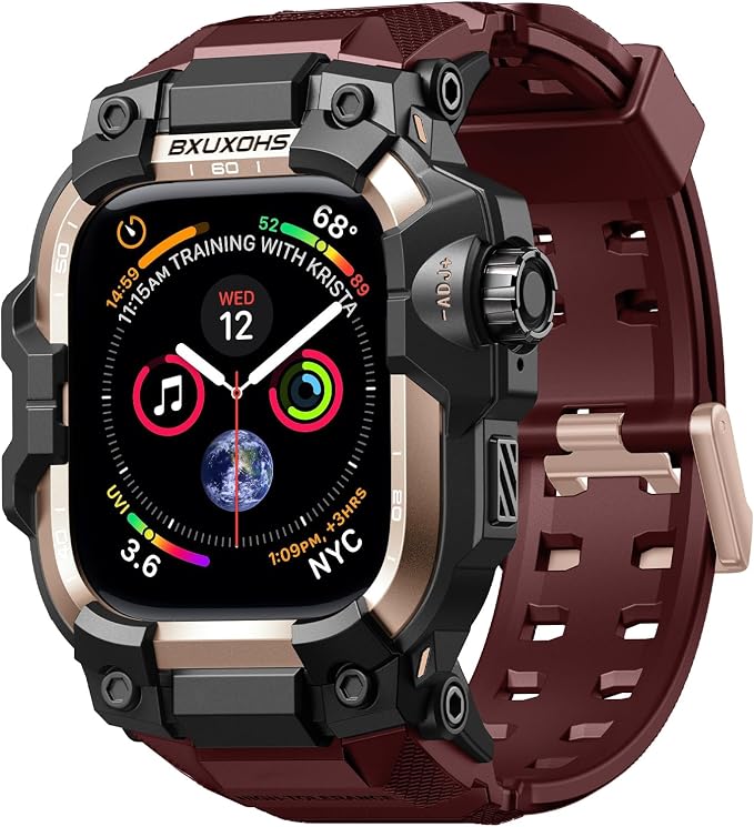 BXUXOHS Rugged Case and Band for Apple Watch 45mm Men, Compatible with Apple Watch Series 9/8/7, Military Grade Shockproof Bumper Cover, Tactical Band Case for iWatch 9/8/7 Man, Wine Red