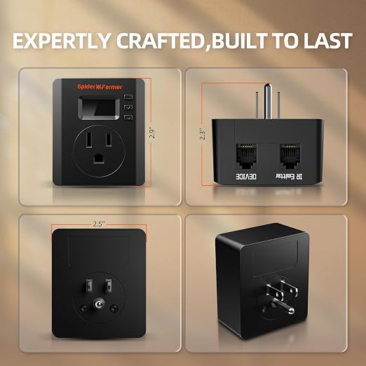 Spider Farmer S Station GGS Pro Outlet, 1 AC APP-Based Controls Outlet, 15A/1875W Max, Universal Energy Monitoring for Indoor Grow Home Appliance