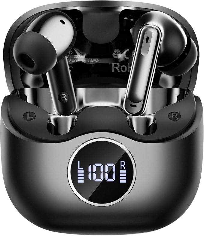 Adaptive Hybrid Active Noise Canceling 2026 Wireless Earbuds, 6 Mics ENC Clear Call Ear Buds, Hi-Res Audio Deep Bass Bluetooth 5.4 Headphones, 40H Playtime, LED, for Sports Running Gym Workout, Black