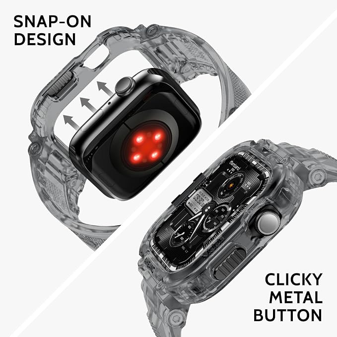 amBand Compatible with Apple Watch Series 11/10 42mm Bands Case for Men Women, M1 Sport Rugged Protective Cover Tactical Strap Military Protector Bumper for iWatch Accessories - Crystal Black