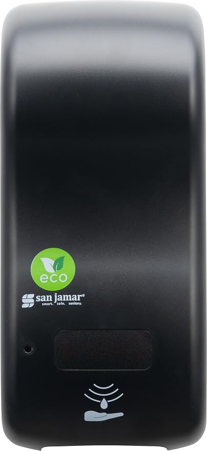 San Jamar ecoLogic Rely Recycled Plastic Hybrid Electronic Foam Soap Dispenser, Refillable Soap Dispenser, Wall Mounted Dispenser for Home and Business, 900 Ml, Black Pearl, (Pack of 6)