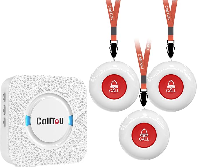 CallToU Caregiver Pager Wireless Call Button Nurse Alert System 500+ Feet for Home/Elderly/Patient/Disabled 1 Plugin Receiver 1 Waterproof Transmitter 1 Watch Transmitter