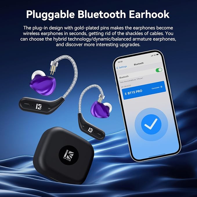 KBEAR BT15 PRO IEM Bluetooth Adapter,5.4 Bluetooth 5.4 TWS Module 2PIN Plug for Moondrop CHU II/Aria/Blessing,KZ ZST/AS10 /ZST-X/ZSR/ES4/EDC,for Truthear Hexa/Zero(2 PIN)