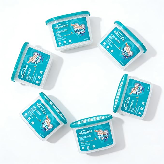 Moisture Absorbers Buckets,Portable Humidity Absorber Boxes for Your Bathroom,Basement, Closet & Car,Dehumidifier with Lavender Fragrance (Capacity 500 Milliliters/Box ；6 Boxed Items)
