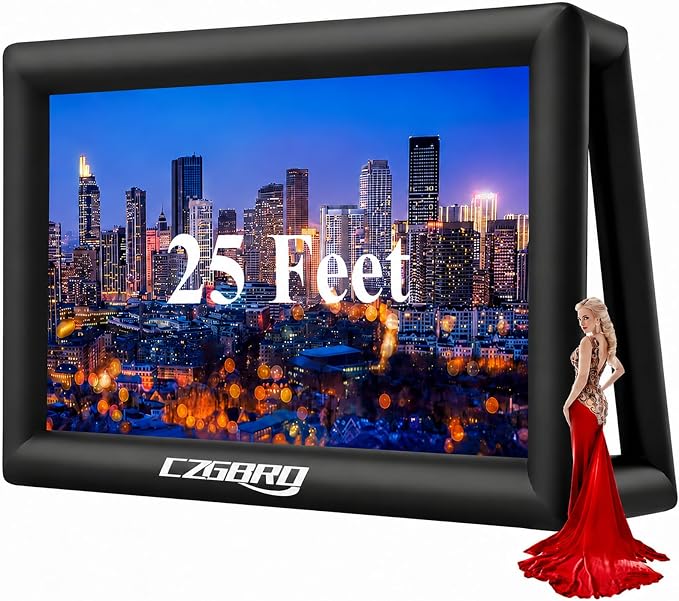 Inflatable Projector Screen - 25FT Outdoor Movie Screen Blow Up for Movie Parties Backyard Outside with Air Blower and Carry Bag, Front and Rear Projection