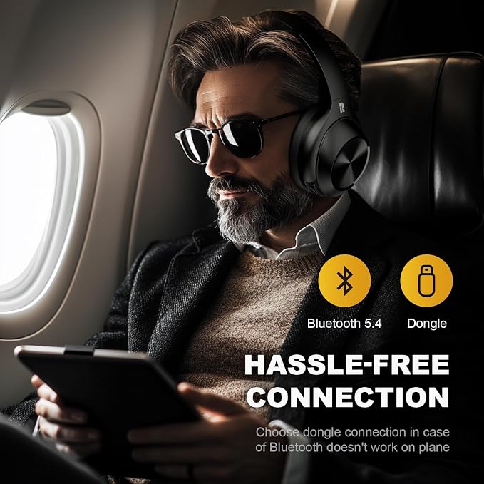 Calmbee Hybrid Active Noise Cancelling Headphones, Bluetooth 5.4 Headphones Wireless Over Ear with Mic for Clear Calls, Hi-Res Audio, 90H Playtime, Transparency, Deep Bass, Dongle Connect, Custom App | Bluetooth 5.4, Clear Mic Calls, Hi-Res Audio, 90H ...