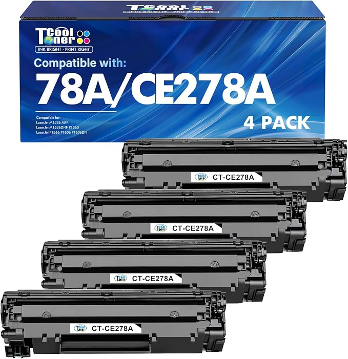 78A CE278A Black Toner Cartridge Replacement for HP 78A CE278A Toner Cartridge for HP LaserJet P1606dn 1536dnf MFP M1536dnf 1606dn P1606 P1566 P1560 Printer Ink -4 Pack