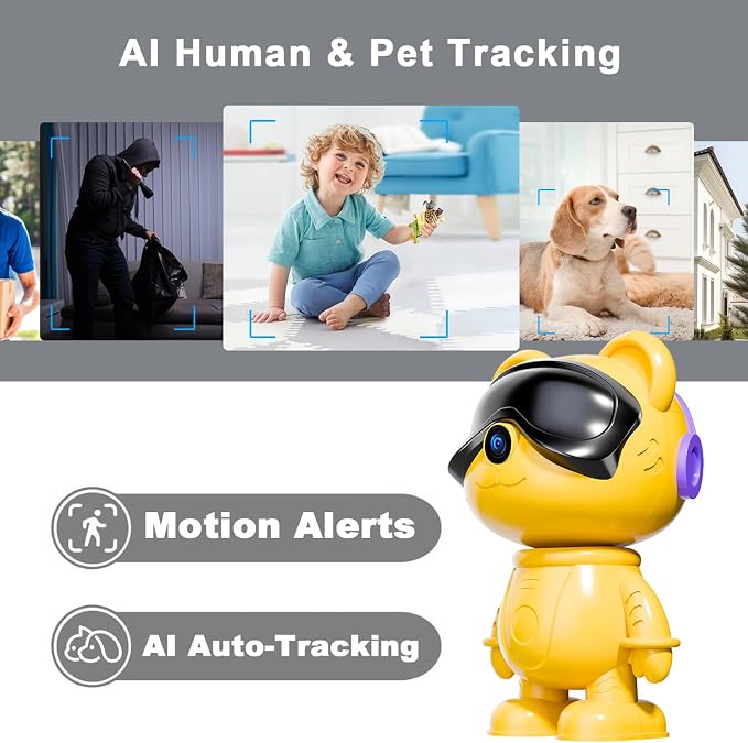 3K 5MP Indoor Security Camera for Home – Cute Bear Baby Monitor & Pet Camera, 2.4/5G WiFi, AI Human & Pet Detection with Auto Tracking, IR Night Vision, RTSP/ONVIF, Works with Alexa & Google