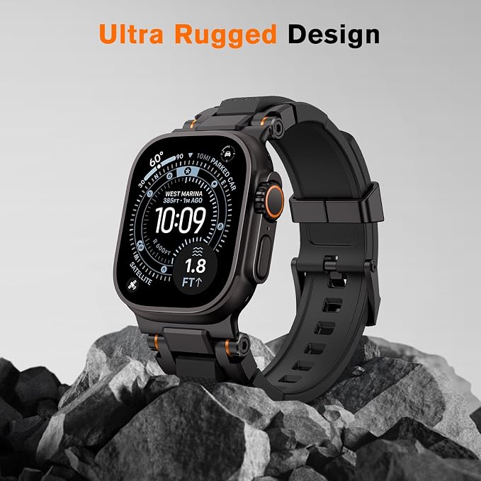 amBand Bands Compatible with Apple Watch Ultra 3/2/1 49mm, M1 Sport Series Rugged Durable Strap with Metal Connector to Match Ultra's Titanium Case for iWatch 49mm Men Matte Black