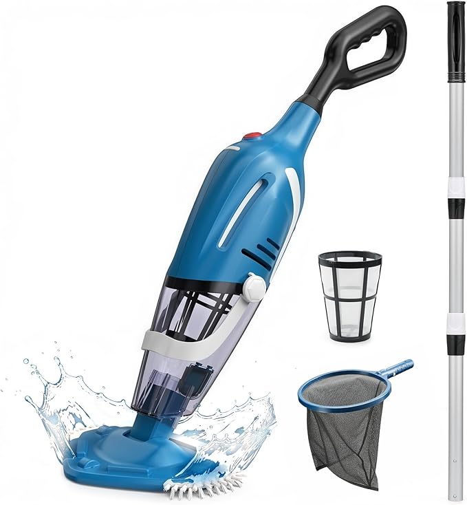 Enhulk PC40 Cordless Pool Vacuum with Pool Net, Upgraded 80 Mins Runtime, 18.5 GPM Powerful Suction, 76.8'' Telescopic Pole, 1 Filters, Handheld Pool Cleaner for Above Ground & Inground Pools