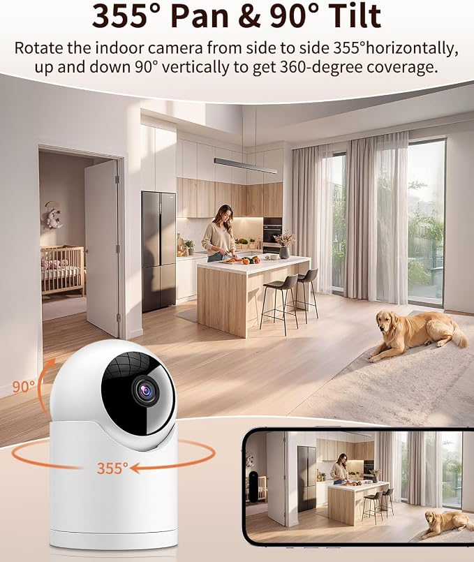 𝟐𝐊 Indoor Cameras for Home Security, Auto tracking,5G & 2.4G WiFi Security Camera for Baby Pet Dog Cat Nanny,AI Voice Output,Instant Alert,Night Vision,24/7 Local Recording, IP65, Work with Alexa,2P
