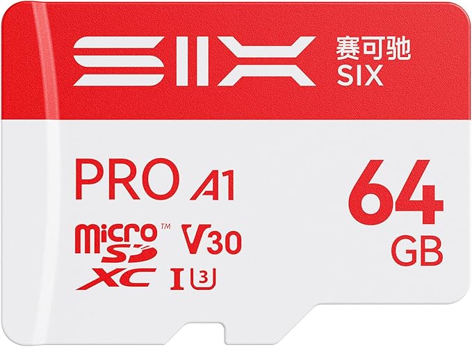 SIX M100 64GB Micro SD Card Read Up to 100MB/s - A1, U3, V30 Support 4K UHD microSDXC Memory Card 64GB with Adapter for Android Phones, Tablets, Dash Cams, Action Cameras, Drones, Gaming Consoles