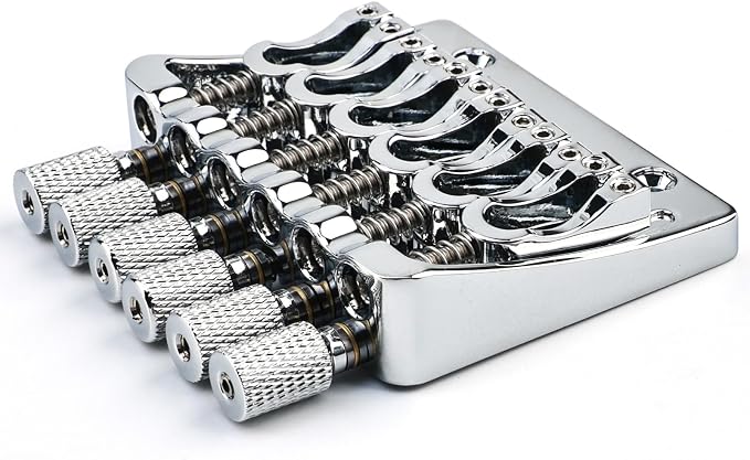 Zinc Alloy Headless Electric guitar Bridge，6 String Fixed Bridge - String Spacing 10.5mm(13/32")，Fits for 6-String Headless Electric Guitar Replacement Parts（Chrome）