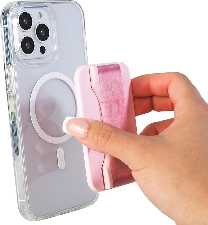 LoveHandle PRO MagSafe Compatible Magnetic Phone Grip w/Kickstand - Mount, Strap and Stand for Smartphone and Tablet - MagSafe Ring Included - Fits All Devices - Pink Diamond Glitter