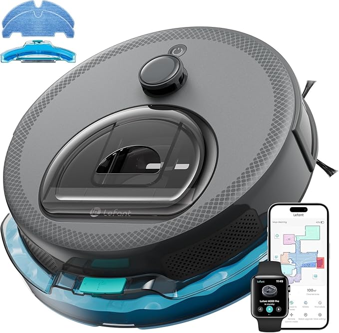 Lefant LiDAR Robot Vacuum and Mop, Smart Mapping and Obstacle Avoidance, Tangle-Free Pet Hair, 2.4G/5G WiFi App Control, Slim Design for Wider Coverage, Carpet Detection, M330 Pro, Grey