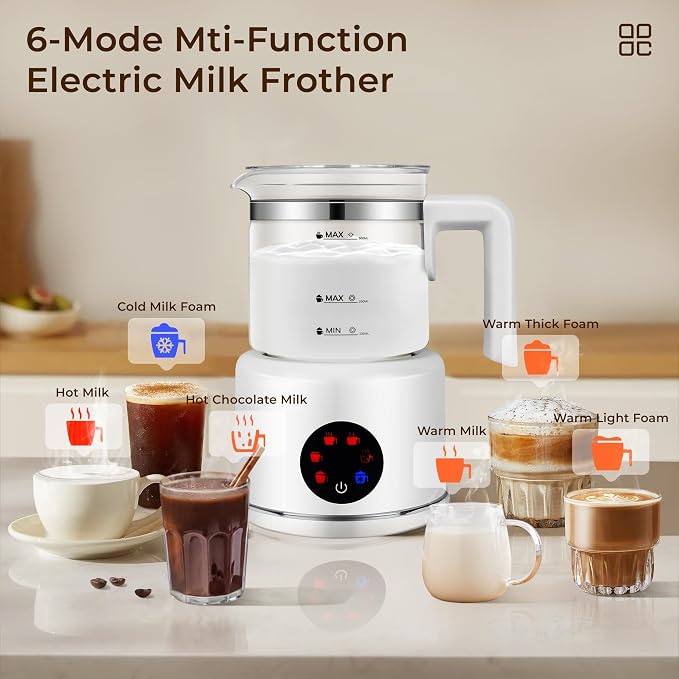 JXXM Electric Milk Frother, 6 in 1 Milk Steamer,17oz Automatic Warm and Cold Foam Maker for Coffee,Latte, Cappuccino, Macchiato, Hot Chocolate (White)