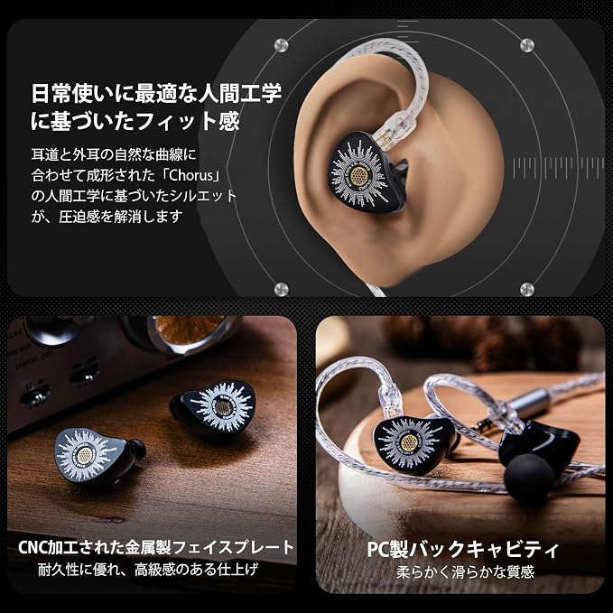 Linsoul Kiwi Ears x B_Media: Chorus in Ear Monitor,DLC Diaphragm Dynamic Driver Wired Earbuds CNC Metal Faceplate IEM,with Dual Silver-Plated Cable,Earphones for Audiophile (1, Black, Type C Mic)