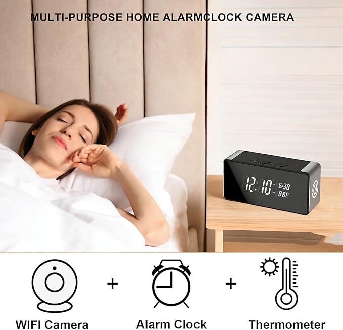 Hidden Camera Clock 4K HD WiFi, Wireless Camera with Night Vision Motion Detection, Nanny Cam for Home Security Indoor, Remote Live Stream Surveillance Camera