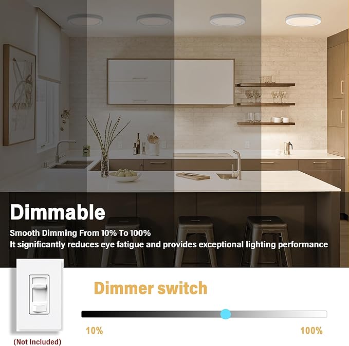 Flush Mount Ceiling Light Fixture - ETL Certified - 9 Inch Dimmable 3000K Warm White LED, 0.63'' Ultra Thin Round Design for Bedroom, Bathroom, Kitchen, Hallway, Basement, Closet (9-Pack)‌