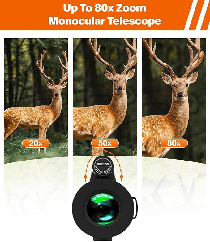 Monocular Telescope 80x100 High Power with Smartphone Adapter Tripod, Wide Field Monoculars for Adults with BAK4 Prism & FMC Lens, for Bird Watching Hiking Camping Wildlife-Green