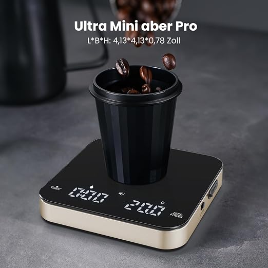 Maestri House S2 Espresso Coffee Scale with Timer, USB-C Rechargeable 2kg/0.1g Precision Shot Scale, Digital Scale for Espresso Brewing(Black & Gold)