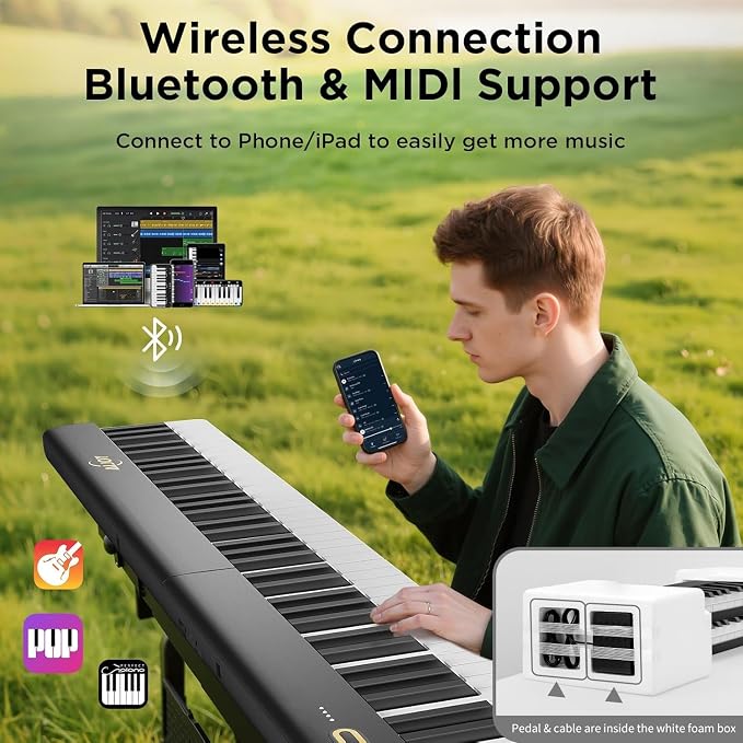 AiJoy 88 Keys Piano Keyboard with Magnetic Connection, ASP-10M Detachable Electric Piano for Beginners, Portable Digital Piano for Travel with Sensitive Keys, MIDI Support, Carry Bag