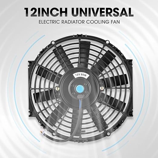 DNA Motoring 2pcs 12Inch Electric Radiator Cooling Fan Thermostat Wiring Switch Relay Kit, Universal High Performance Slim Fan Push Pull Electric Radiator with Mount Kit, RAF-12X2+SW-KIT